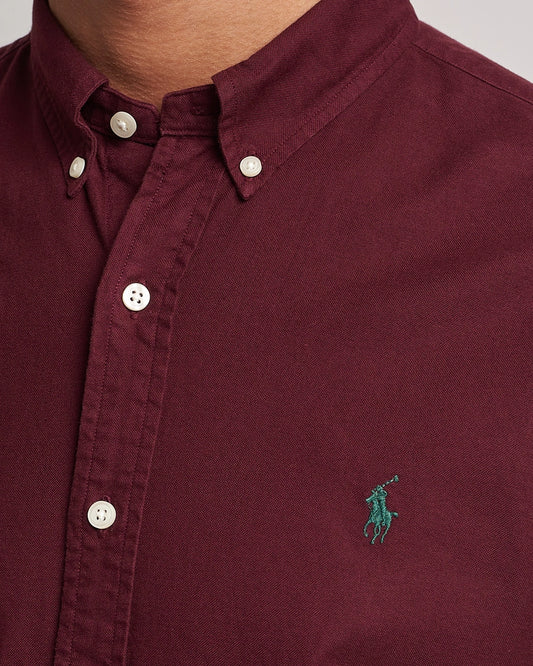 P.o.L.O R.A.L.P.H L.A.U-R.E.N Garment-Dyed Oxford Shirt Custom Fit Burgundy