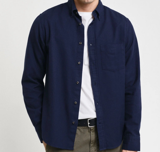 G.a-n.t Reg Herringbone Flannel Shirt blue Marine
