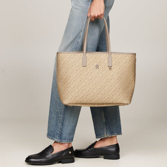 T.O.M-M.Y H.I.L.F-I.G.E.R TOTE BAG BEIGE MONOGRAM FOR WOMEN