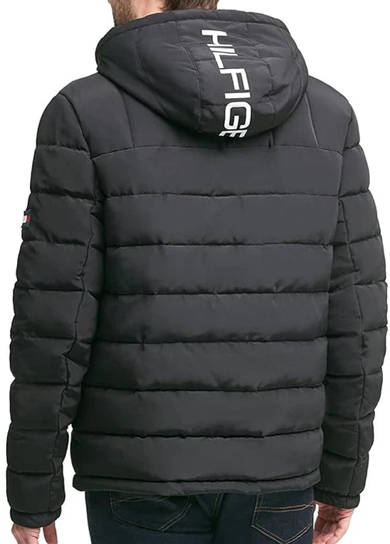 T.o.m.m.y H.i.l.f.i.g.e.r Men's Black Quilted Puffer Sherpa Hood Lined Jacket