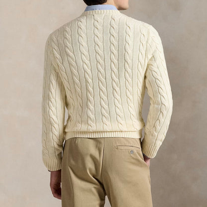 P.o-L.O R.A-L.P.H L.A.U-R.E.N Cable-Knit Cotton Jumper Andover Cream Custom Slim Fit