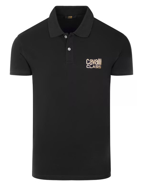 C.a.V-A.L.L.I C.L.A.S.S Black/White/Blue short sleeve polo shirt with lettering "C.a.v.a.l.l.i C.l.a.s.s"