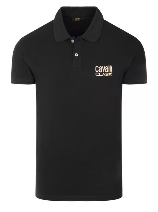 C.a.V-A.L.L.I C.L.A.S.S Black/White/Blue short sleeve polo shirt with lettering "C.a.v.a.l.l.i C.l.a.s.s"