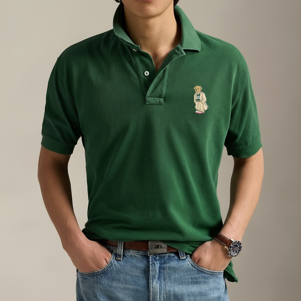 P.O.L.O R.A.L.P.H L.A.U.R.E.N Custom Fit Polo Bear Mesh Polo Shirt Green