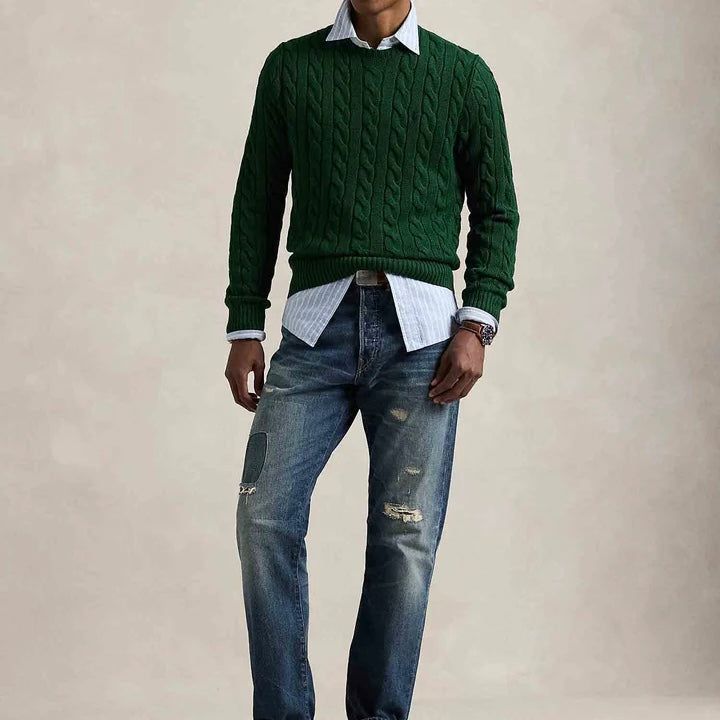 P.o-L.O R.A-L.P.H L.A.U-R.E.N Cable-Knit Cotton Jumper Dark Green Custom Slim Fit