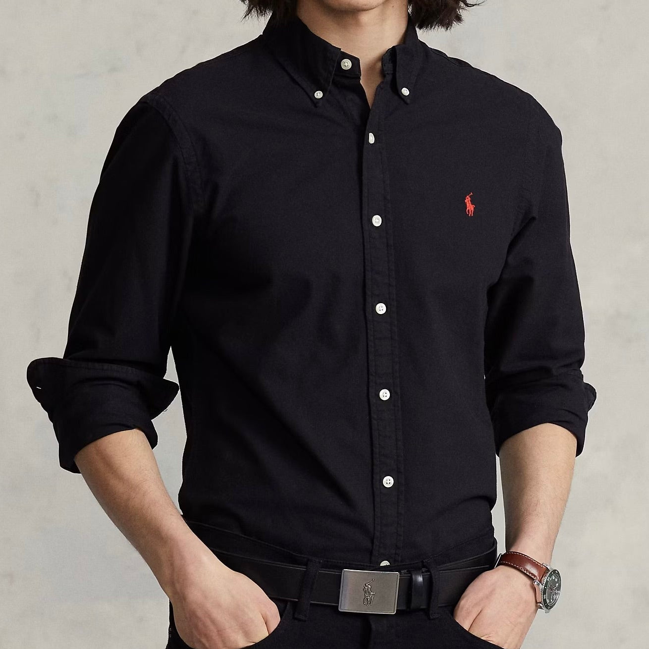 P.o.L.O R.A.L.P.H L.A.U-R.E.N Garment-Dyed Oxford Shirt Custom Fit Black