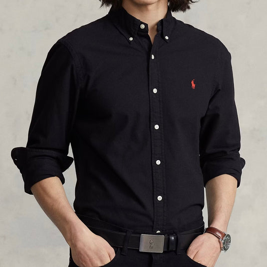 P.o.L.O R.A.L.P.H L.A.U-R.E.N Garment-Dyed Oxford Shirt Custom Fit Black