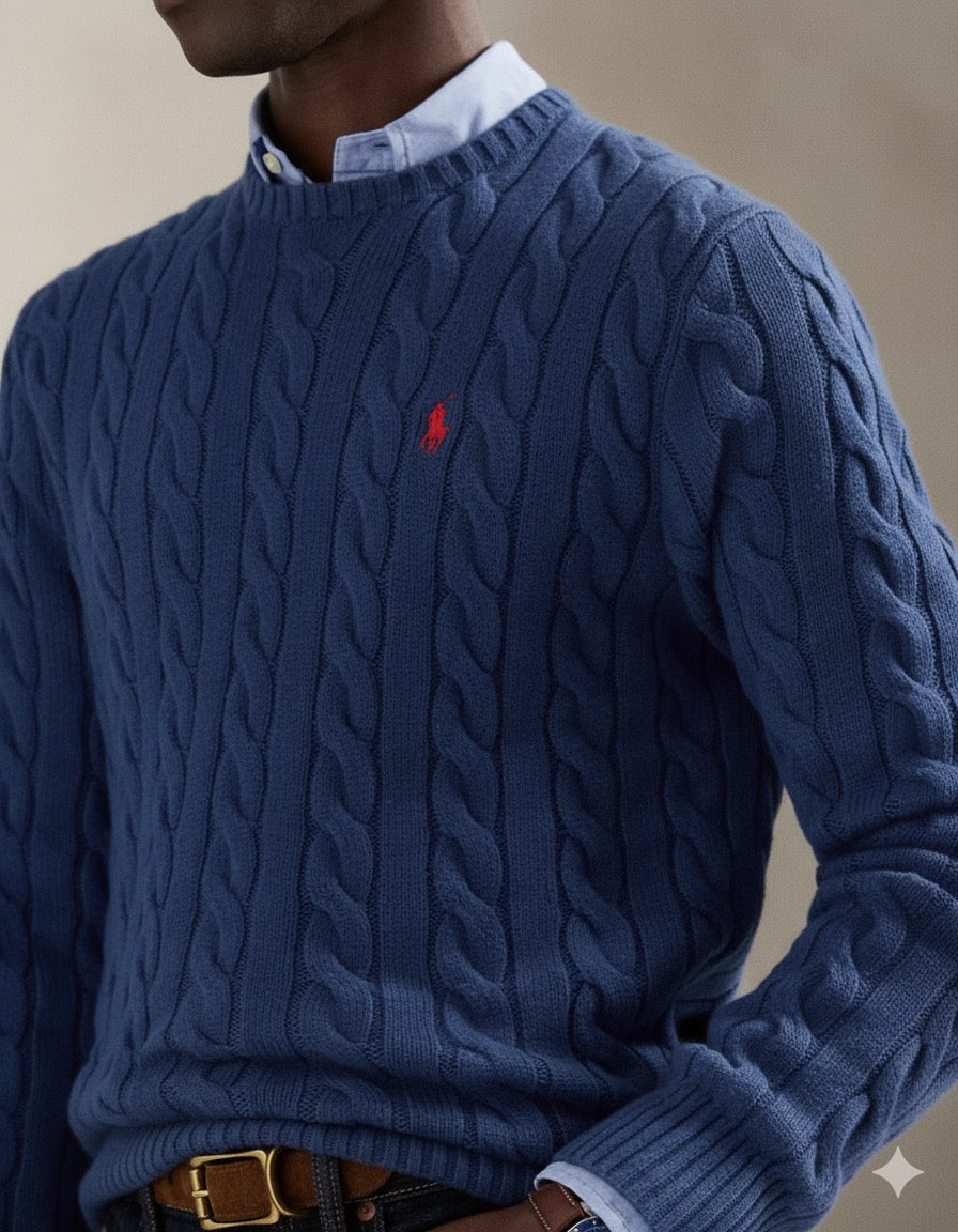 P.o-L.O R.A-L.P.H L.A.U-R.E.N Cable-Knit Cotton Jumper Blue Custom Slim Fit