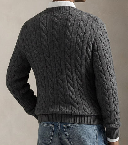 P.o-L.O R.A-L.P.H L.A.U-R.E.N Cable-Knit Cotton Jumper Gray Heather Custom Slim Fit