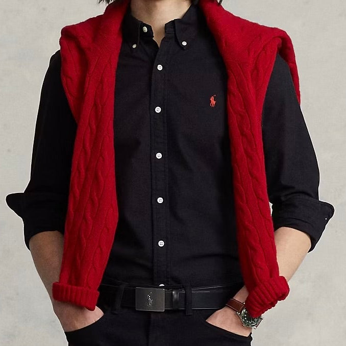 P.o.L.O R.A.L.P.H L.A.U-R.E.N Garment-Dyed Oxford Shirt Custom Fit Black