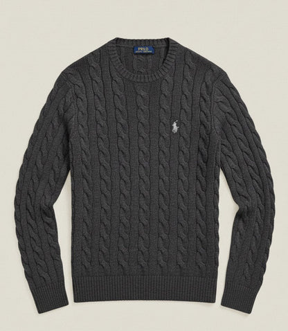P.o-L.O R.A-L.P.H L.A.U-R.E.N Cable-Knit Cotton Jumper Gray Heather Custom Slim Fit