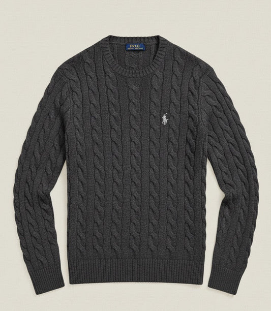 P.o-L.O R.A-L.P.H L.A.U-R.E.N Cable-Knit Cotton Jumper Gray Heather Custom Slim Fit