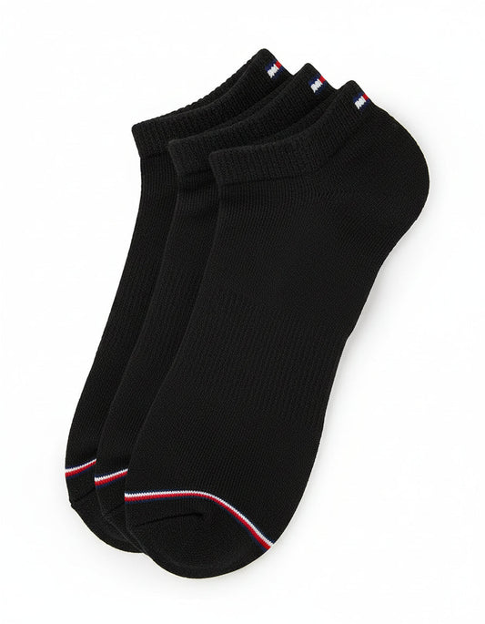 T.o.m.m.y H.i.l.f.i.g.e.r Cotton Cushion Quarter Cut Socks Pack of 3 Black With T.o.m.m.y H.i.l.f.i.g.e.r Lettering