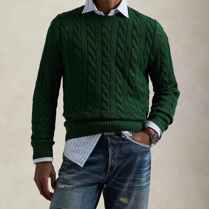 P.o-L.O R.A-L.P.H L.A.U-R.E.N Cable-Knit Cotton Jumper Dark Green Custom Slim Fit