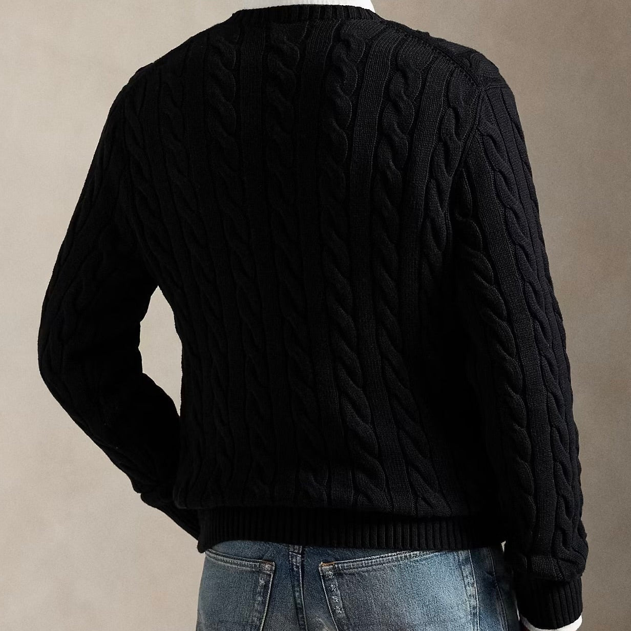 P.o-L.O R.A-L.P.H L.A.U-R.E.N Cable-Knit Cotton Jumper Black Custom Slim Fit