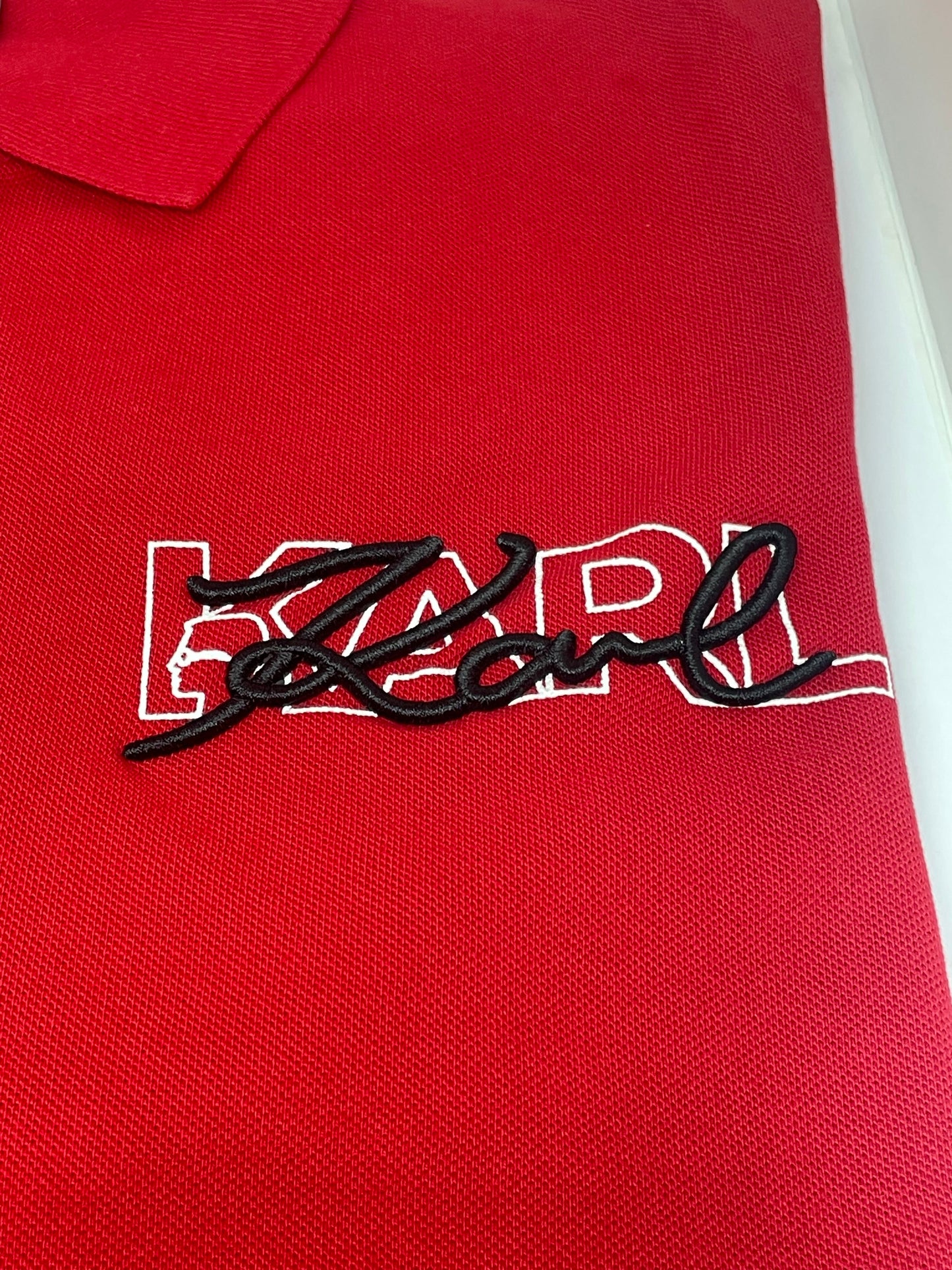 K.a.R.L L.A.G.E.R.F.E.L.D Logo Signature Red Polo Shirt