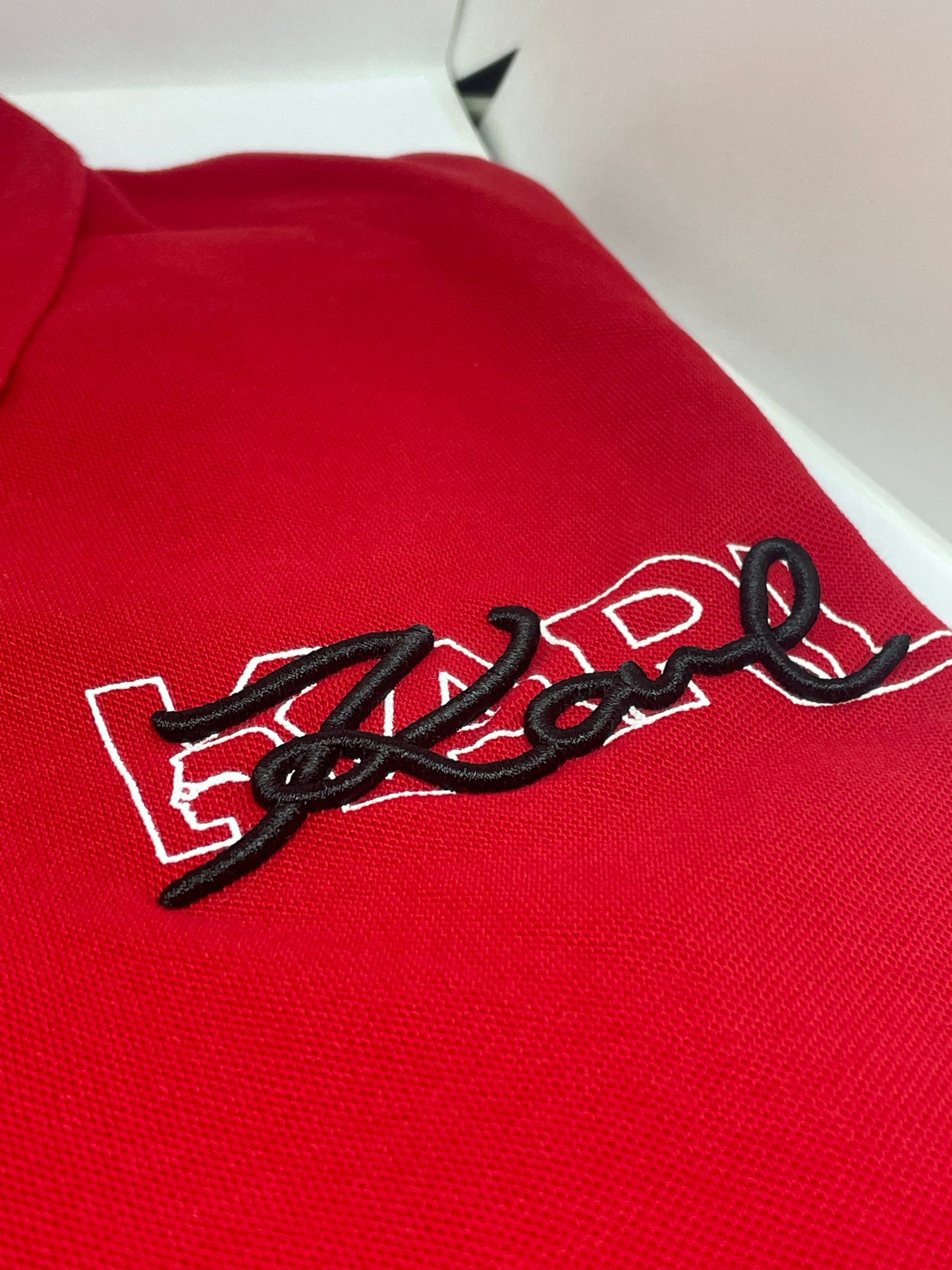 K.a.R.L L.A.G.E.R.F.E.L.D Logo Signature Red Polo Shirt