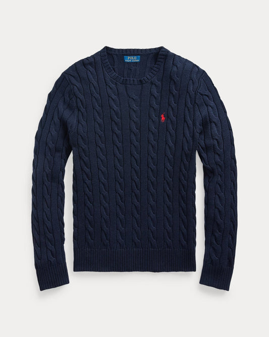 P.o-L.O R.A-L.P.H L.A.U-R.E.N Cable-Knit Cotton Jumper Hunter Navy Custom Slim Fit