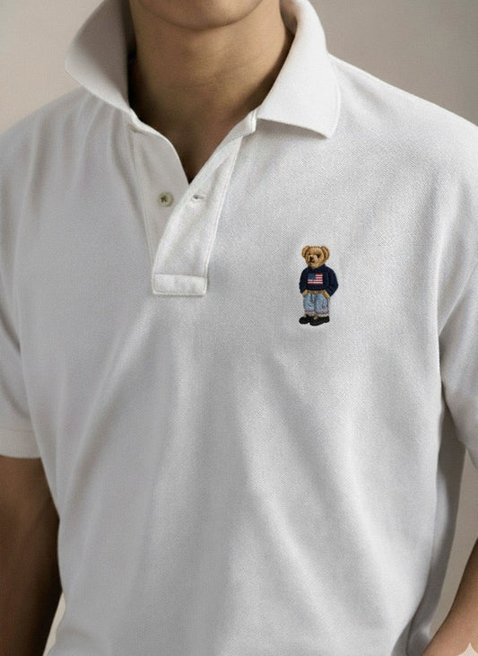 P.O.L.O R.A.L.P.H L.A.U.R.E.N Custom Fit Polo Bear Mesh Polo Shirt White