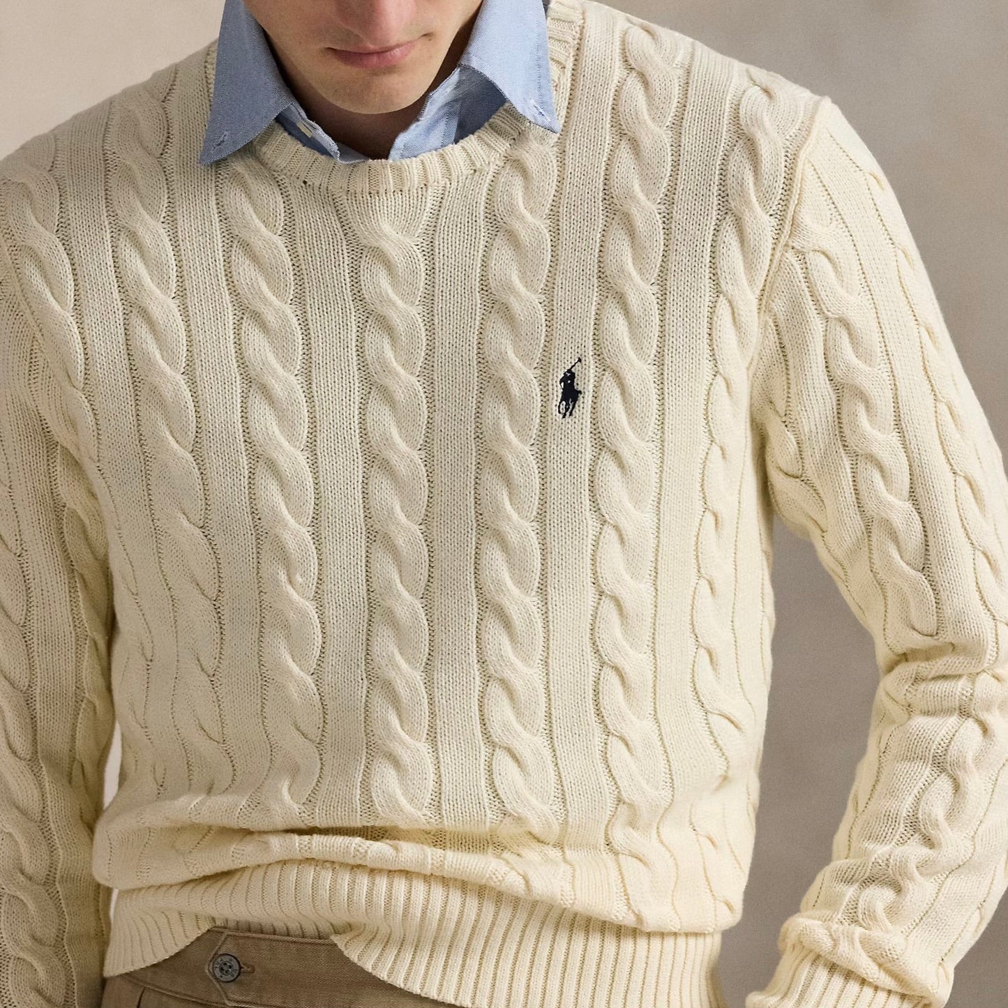 P.o-L.O R.A-L.P.H L.A.U-R.E.N Cable-Knit Cotton Jumper Andover Cream Custom Slim Fit
