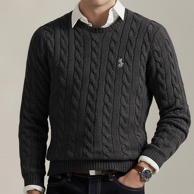 P.o-L.O R.A-L.P.H L.A.U-R.E.N Cable-Knit Cotton Jumper Gray Heather Custom Slim Fit