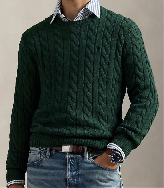 P.o-L.O R.A-L.P.H L.A.U-R.E.N Cable-Knit Cotton Jumper Dark Green Custom Slim Fit