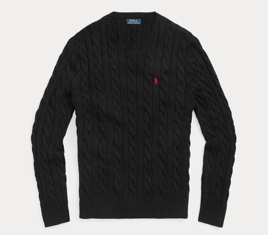 P.o-L.O R.A-L.P.H L.A.U-R.E.N Cable-Knit Cotton Jumper Black Custom Slim Fit