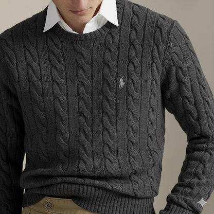 P.o-L.O R.A-L.P.H L.A.U-R.E.N Cable-Knit Cotton Jumper Gray Heather Custom Slim Fit