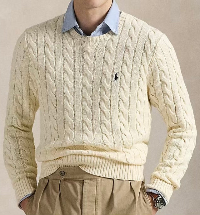 P.o-L.O R.A-L.P.H L.A.U-R.E.N Cable-Knit Cotton Jumper Andover Cream Custom Slim Fit