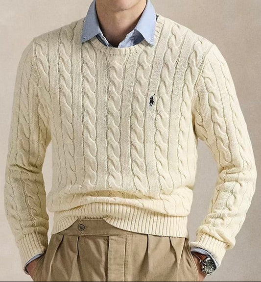 P.o-L.O R.A-L.P.H L.A.U-R.E.N Cable-Knit Cotton Jumper Andover Cream Custom Slim Fit