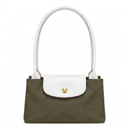 L.O-N.G-C.H.A-M.P TOTE BAG GREEN(Olive)&WHITE FOR WOMEN