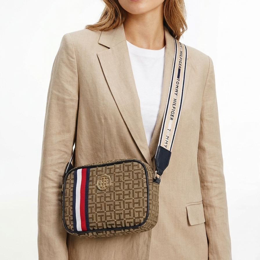 T.O.M-M.Y H.I.L.F-I.G.E.R HANDBAG BEIGE&Olive MONOGRAM FOR WOMEN