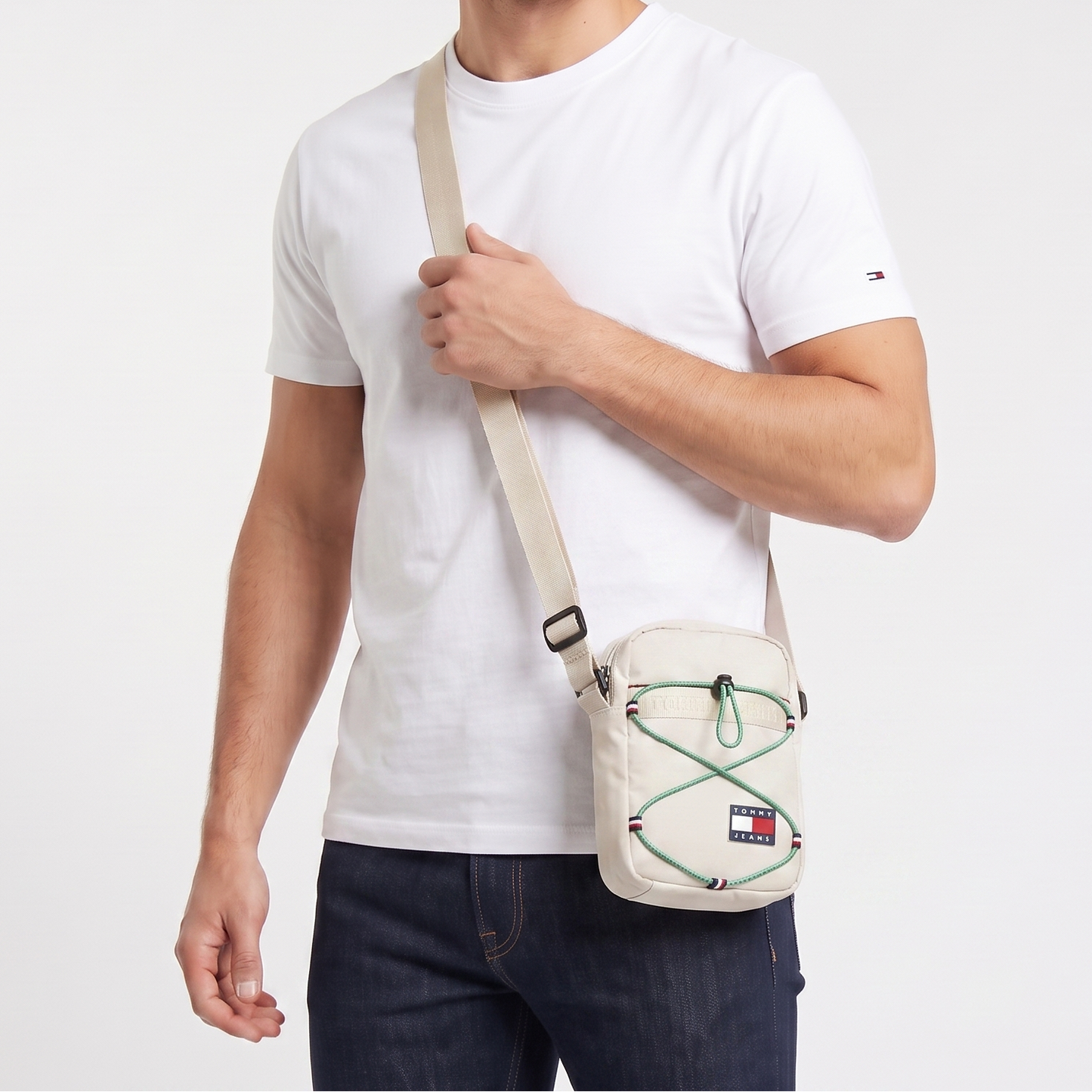 T.O.M-M.Y H.I.L.F-I.G.E.R CROSSBODY BAG OFF WHITE&GREEN FOR MEN