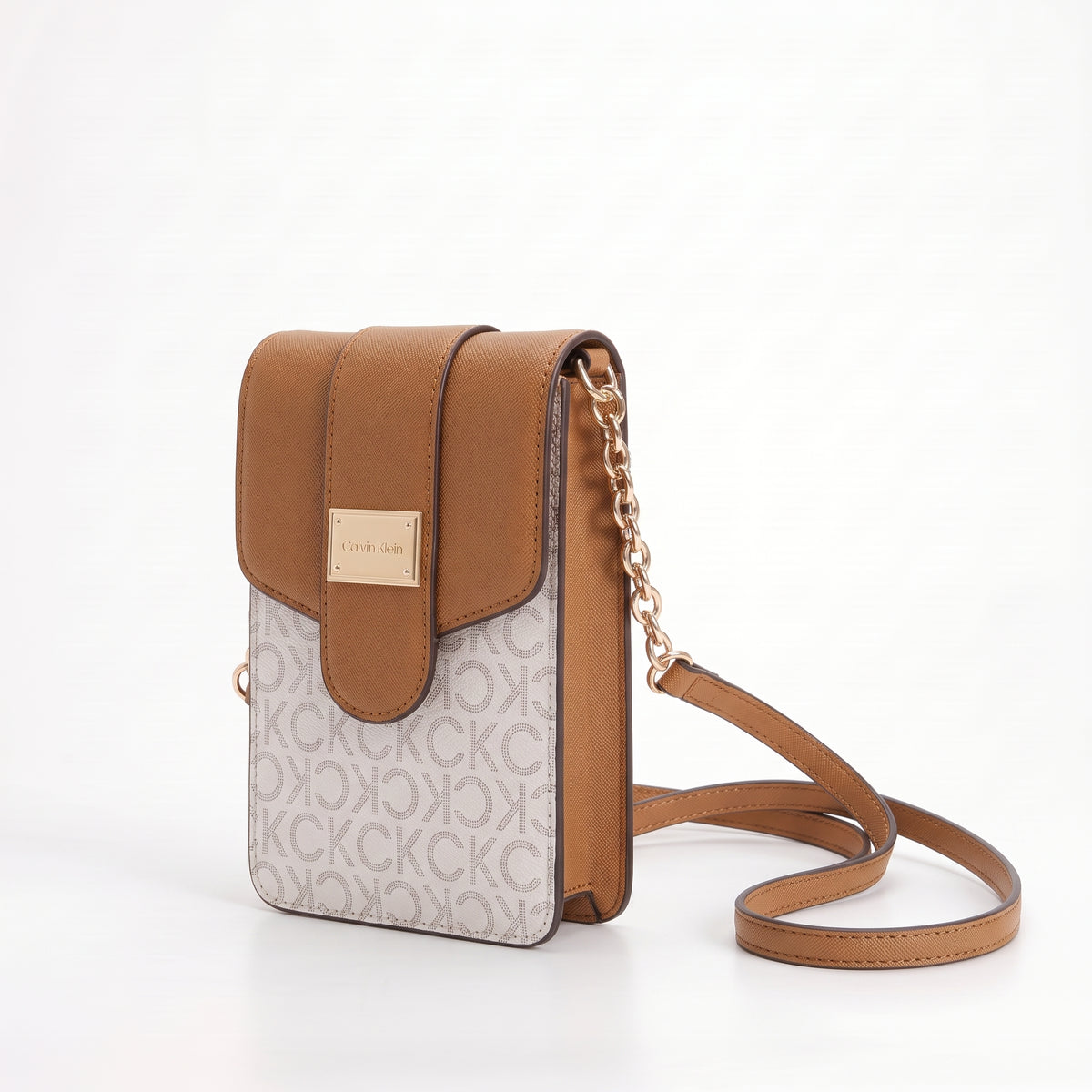 C-A-L-V-I-N K-L-E-I-N Phone BAG BROWN & WHITE MONOGRAM FOR WOMEN