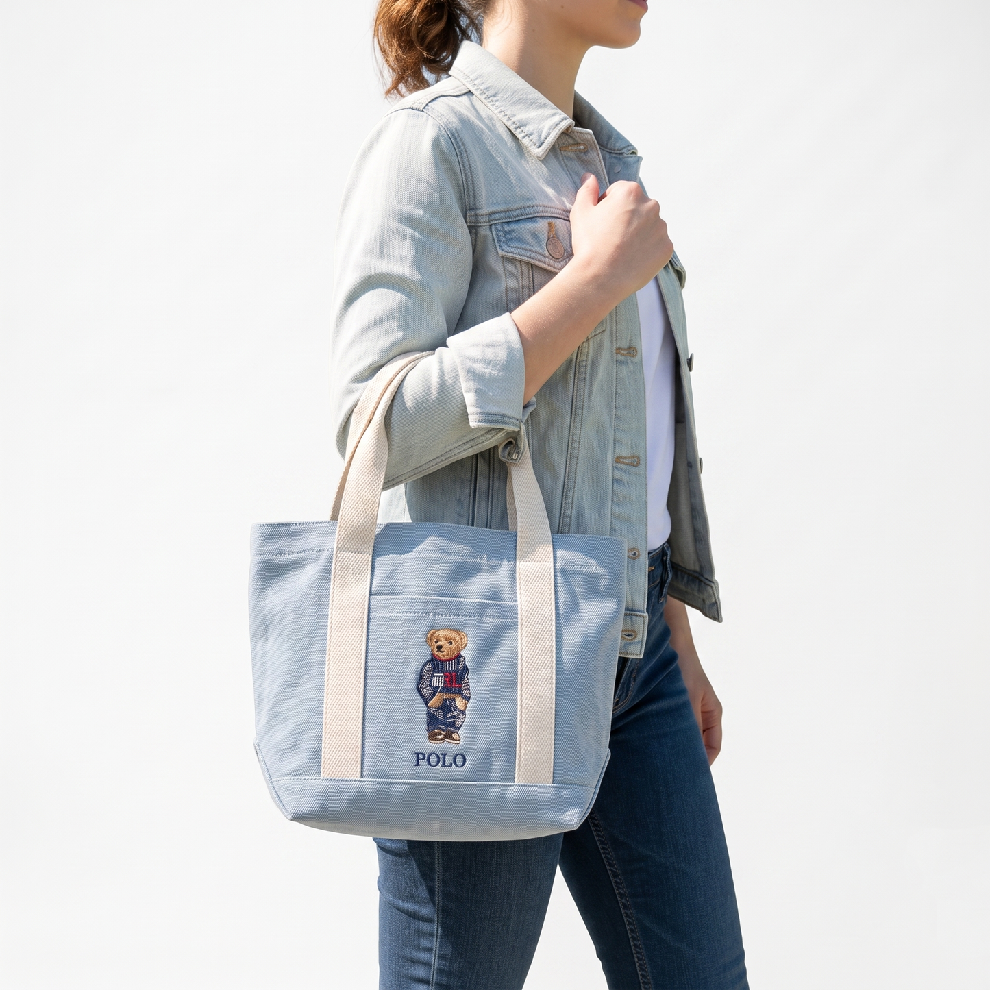 P-O-L-O R-A-L-P-H L-A-U-R-E-N HANDBAG BLUE & OFF WHITE FOR WOMEN