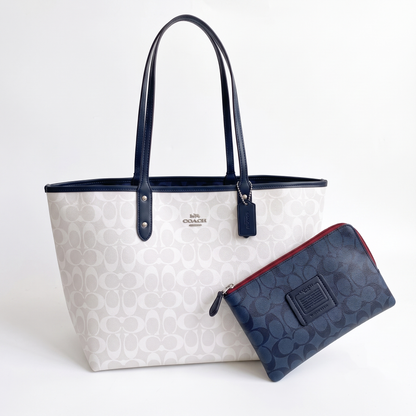 C-O-A-C-H SHOULDER BAG Reversible 91361 WHITE&BLUE FOR WOMEN