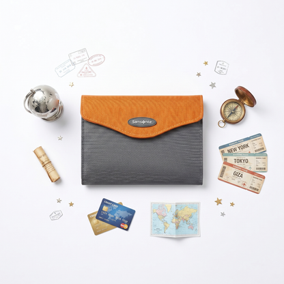 S-A-M-S-O-N-I-T-E WALLET Neck Passport Holder GREY&ORANGE