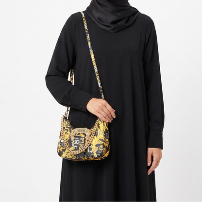 V-E-R-S-A-C-E J-E-A-N-S C-O-U-T-U-R-E CROSSBODY BAG 74VA4BF5 BLACK&YELLOW FOR WOMEN