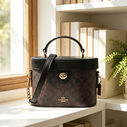 C-O-A-C-H MAKEUP BAG CBQ35 BROWN MONOGRAM&BLACK FOR WOMEN