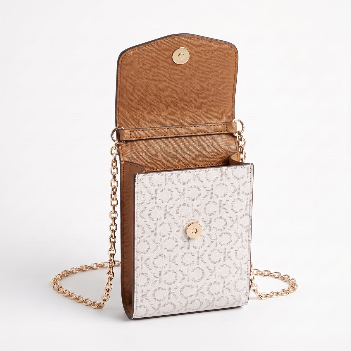 C-A-L-V-I-N K-L-E-I-N Phone BAG BROWN & WHITE MONOGRAM FOR WOMEN