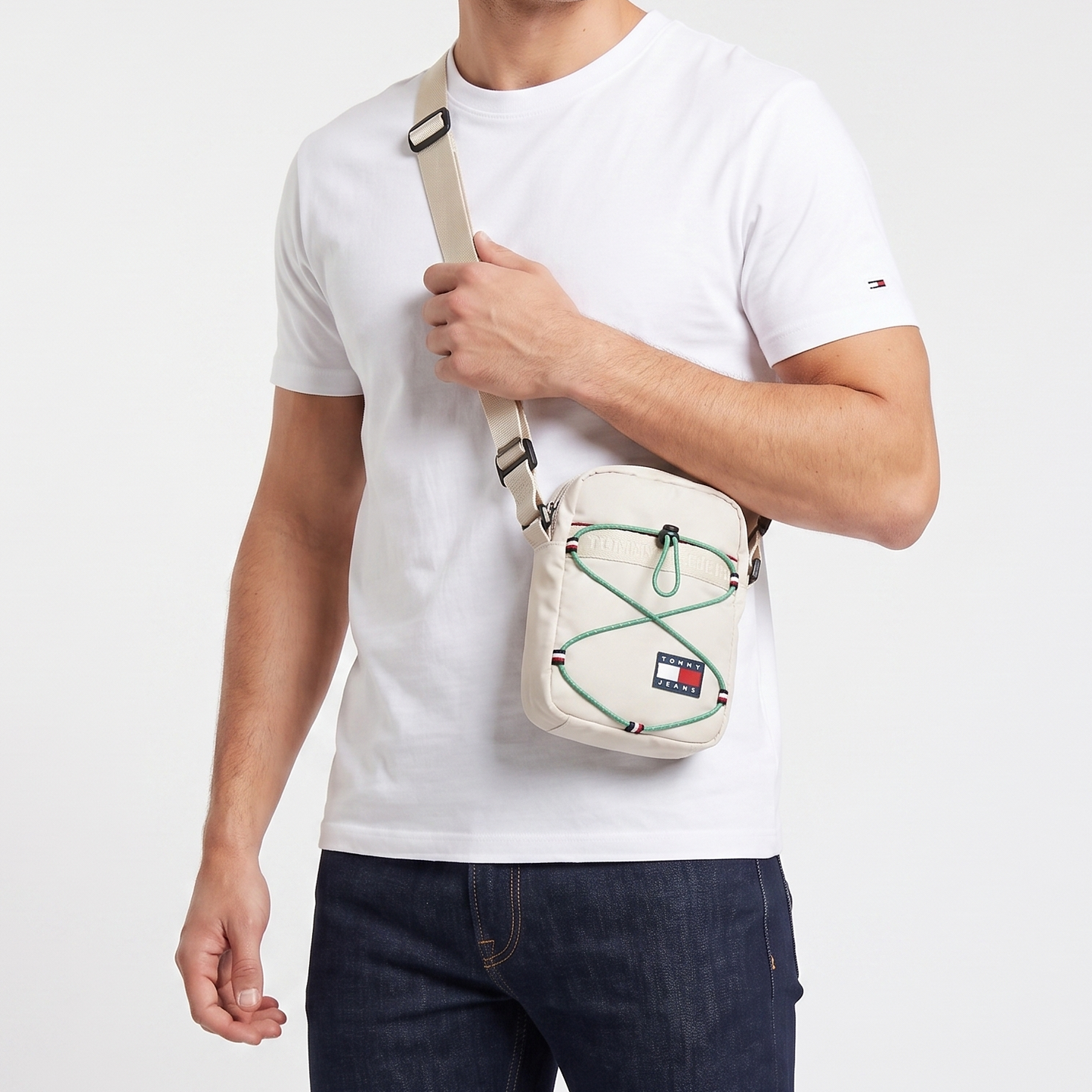 T.O.M-M.Y H.I.L.F-I.G.E.R CROSSBODY BAG OFF WHITE&GREEN FOR MEN