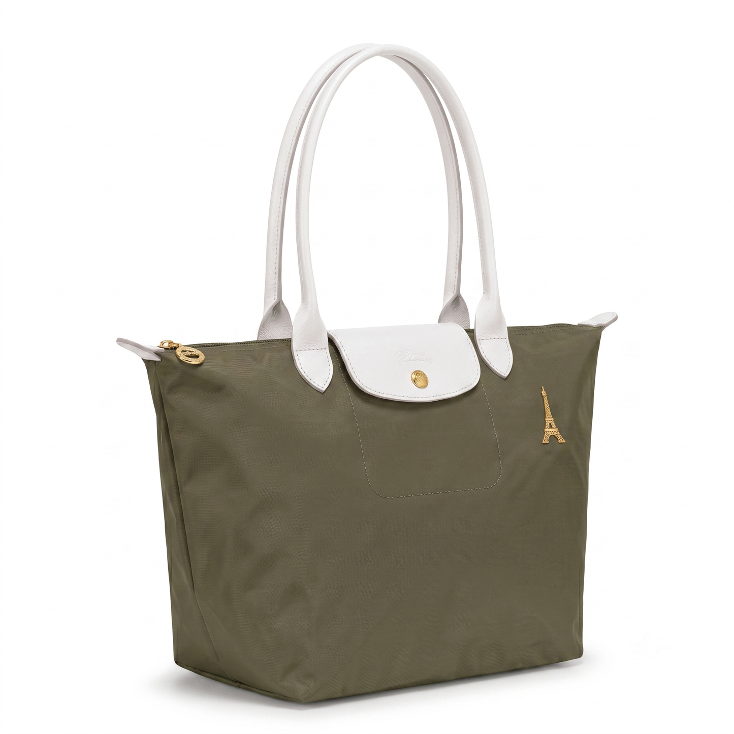 L.O-N.G-C.H.A-M.P TOTE BAG GREEN(Olive)&WHITE FOR WOMEN