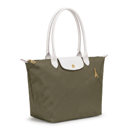 L.O-N.G-C.H.A-M.P TOTE BAG GREEN(Olive)&WHITE FOR WOMEN