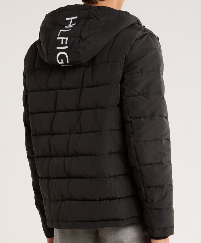 T.o.m.m.y H.i.l.f.i.g.e.r Men's Black Quilted Puffer Sherpa Hood Lined Jacket
