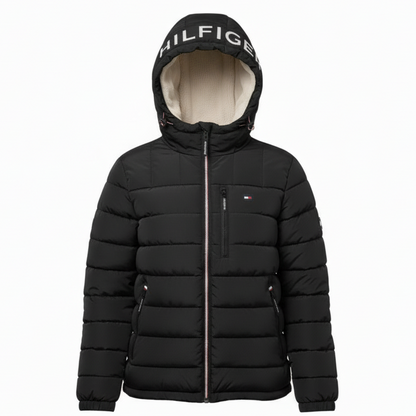 T.o.m.m.y H.i.l.f.i.g.e.r Men's Black Quilted Puffer Sherpa Hood Lined Jacket