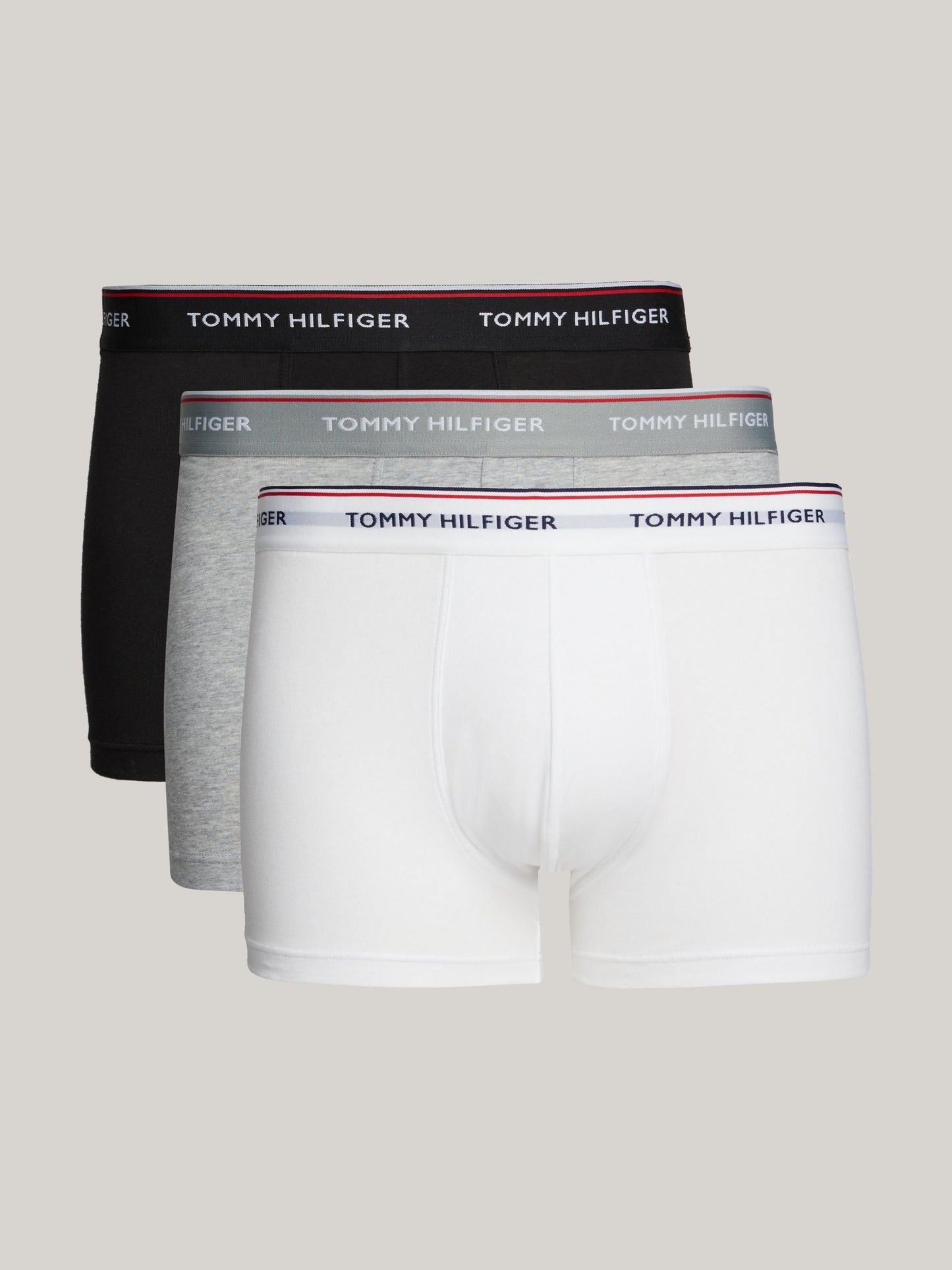 T.O.M.M.Y H.I.L.F.I.G.E.R Premium Essentials Cotton Stretch Truck Pack Of 3 boxers Black/Grey Heather/White