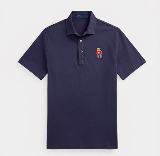 P.O.L.O R.A.L.P.H L.A.U.R.E.N Custom Fit Polo Bear Mesh Polo Shirt Navy