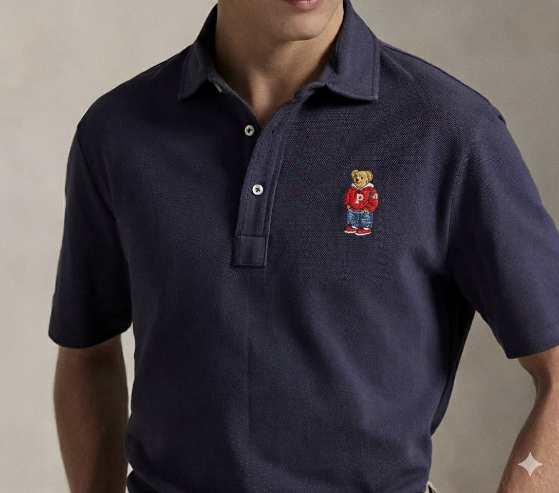 P.O.L.O R.A.L.P.H L.A.U.R.E.N Custom Fit Polo Bear Mesh Polo Shirt Navy