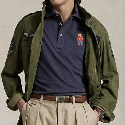 P.O.L.O R.A.L.P.H L.A.U.R.E.N Custom Fit Polo Bear Mesh Polo Shirt Navy