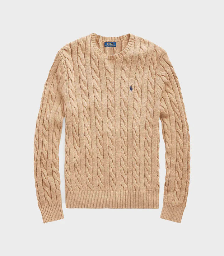 P.o-L.O R.A-L.P.H L.A.U-R.E.N Cable-Knit Cotton Jumper Camel Brown Custom Slim Fit